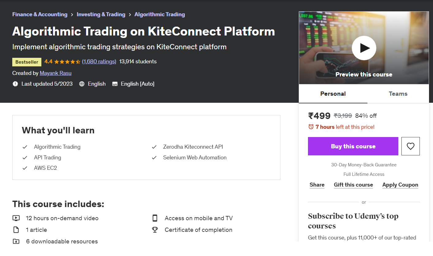 Algorithmic Trading on KiteConnect Platform