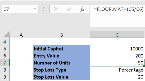 Calculate-stop-loss-in-Excel-Sheet
